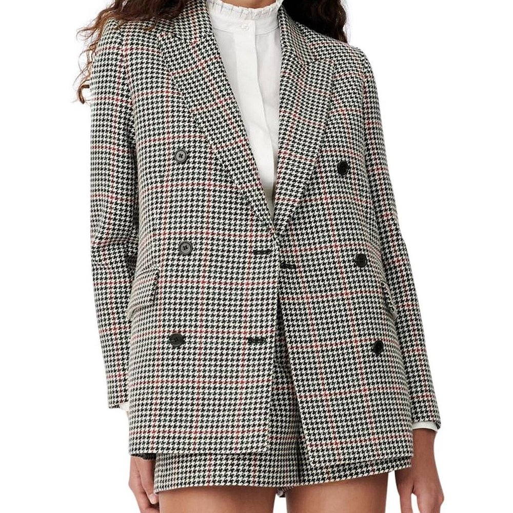 Maje Check Wool Blend Jacket Shorts Set